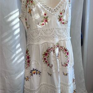 Sea New York White Dress with Floral Embroidery
